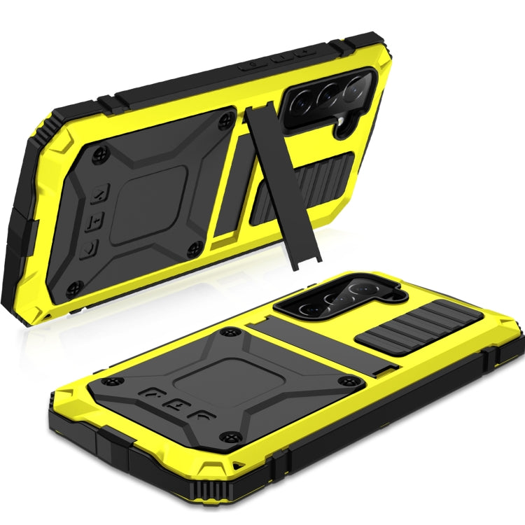 For Samsung Galaxy S22 5G R-JUST Metal + Silicone Holder Phone Case(Yellow) - Galaxy S22 5G Cases by R-JUST | Online Shopping South Africa | PMC TechLife | Buy Now Pay Later Mobicred
