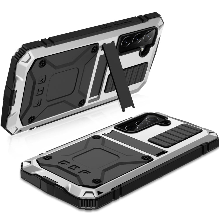 For Samsung Galaxy S22 5G R-JUST Metal + Silicone Holder Phone Case(Silver) - Galaxy S22 5G Cases by R-JUST | Online Shopping South Africa | PMC TechLife | Buy Now Pay Later Mobicred