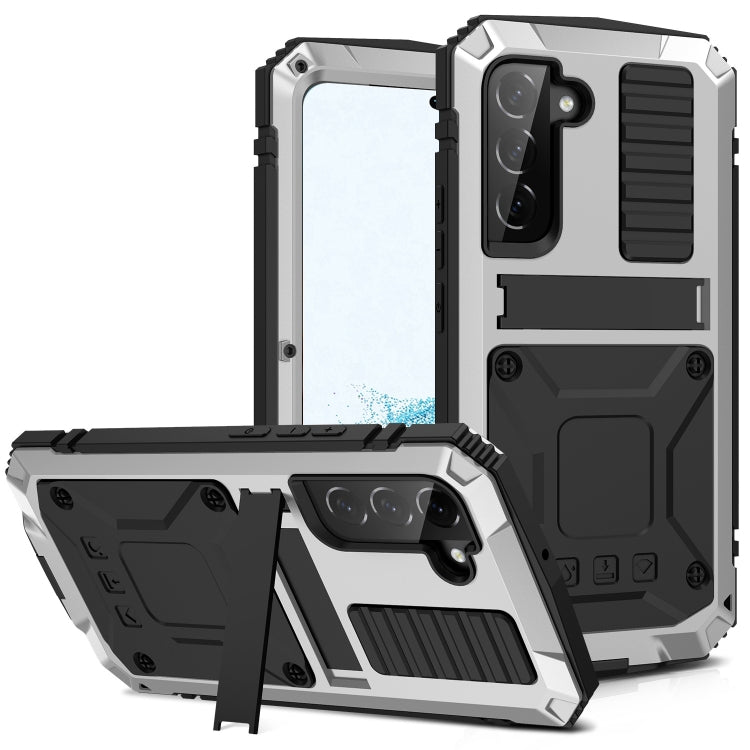 For Samsung Galaxy S22+ 5G R-JUST Metal + Silicone Holder Phone Case(Silver) - Galaxy S22+ 5G Cases by R-JUST | Online Shopping South Africa | PMC TechLife | Buy Now Pay Later Mobicred