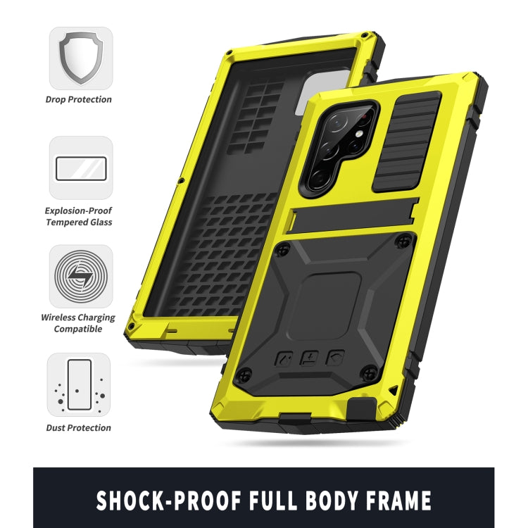 For Samsung Galaxy S22 Ultra 5G R-JUST Metal + Silicone Holder Phone Case(Yellow) - free shipping - PMC TechLife - Order now!