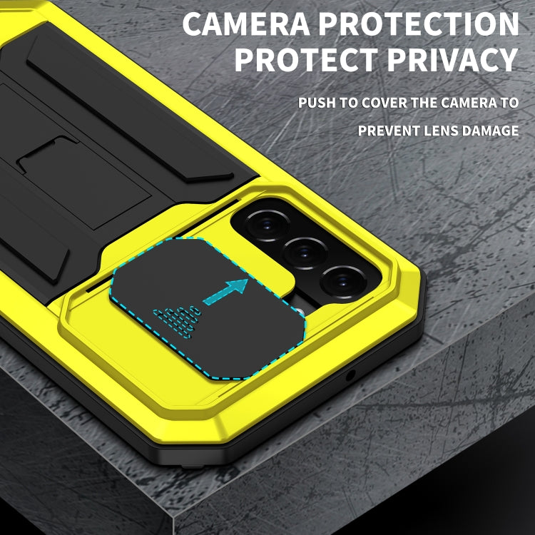 For Samsung Galaxy S22+ 5G R-JUST Sliding Camera Metal + Silicone Holder Phone Case(Yellow) - free shipping - PMC TechLife - Order now!