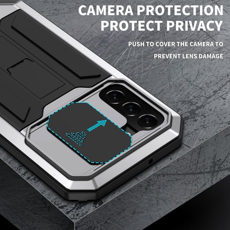 For Samsung Galaxy S22+ 5G R-JUST Sliding Camera Metal + Silicone Holder Phone Case(Silver) - Galaxy S22+ 5G Cases by R-JUST | Online Shopping South Africa | PMC TechLife | Buy Now Pay Later Mobicred