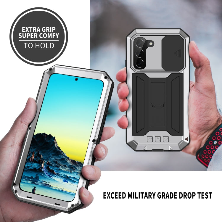 For Samsung Galaxy S22+ 5G R-JUST Sliding Camera Metal + Silicone Holder Phone Case(Silver) - Galaxy S22+ 5G Cases by R-JUST | Online Shopping South Africa | PMC TechLife | Buy Now Pay Later Mobicred