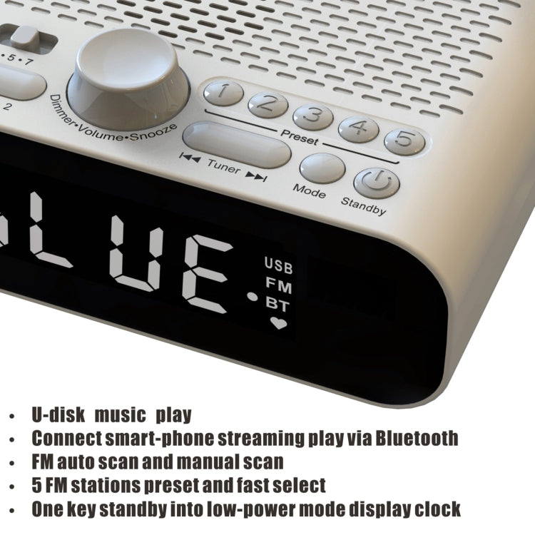 BT-A5 LED Display Bedside FM Clock Radio with Bluetooth Speaker (White) - Radio Player by PMC Jewellery | Online Shopping South Africa | PMC Jewellery | Buy Now Pay Later Mobicred