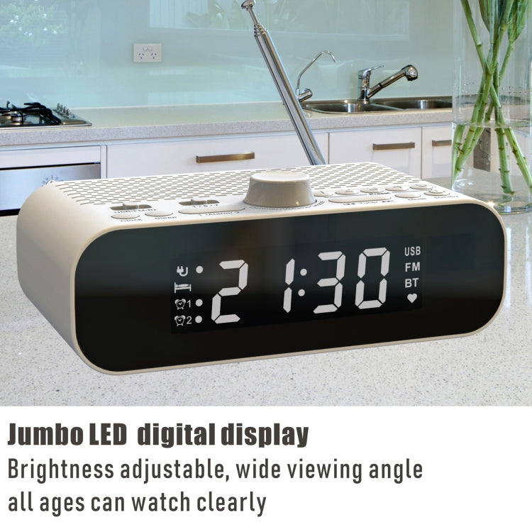 BT-A5 LED Display Bedside FM Clock Radio with Bluetooth Speaker (White) - Radio Player by PMC Jewellery | Online Shopping South Africa | PMC Jewellery | Buy Now Pay Later Mobicred