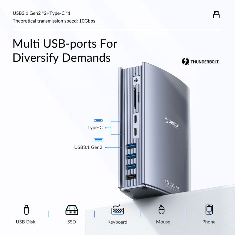 ORICO TB3-S3 Thunderbolt 3 Docking Station(Grey) - HDD Enclosure by ORICO | Online Shopping South Africa | PMc TechLife | Buy Now Pay Later Mobicred