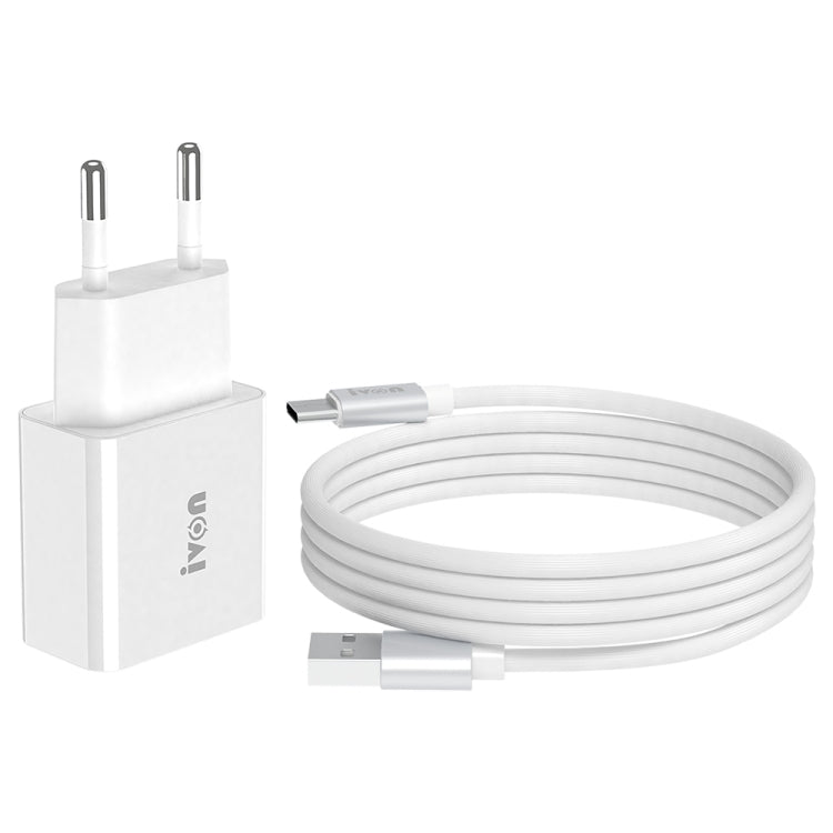 IVON AD-35 2 in 1 18W QC3.0 USB Port Travel Charger + 1m USB to USB-C / Type-C Data Cable Set, EU Plug(White) - free shipping - PMC TechLife - Order now!