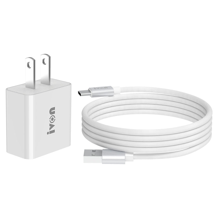 IVON AD-35 2 in 1 18W QC3.0 USB Port Travel Charger + 1m USB to USB-C / Type-C Data Cable Set, US Plug(White) - USB Charger by IVON | Online Shopping South Africa | PMC TechLife | Buy Now Pay Later Mobicred
