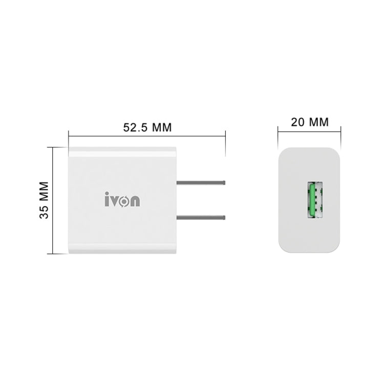 IVON AD-35 2 in 1 18W QC3.0 USB Port Travel Charger + 1m USB to USB-C / Type-C Data Cable Set, US Plug(White) - USB Charger by IVON | Online Shopping South Africa | PMC TechLife | Buy Now Pay Later Mobicred