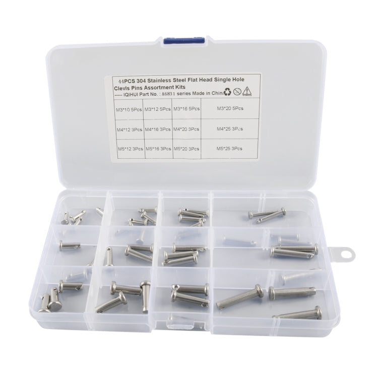 A6831 44 in 1 304 Stainless Steel Flat Head Single Hole Clevis Pins Assortment Kit - Booster Cable & Clip by PMC Jewellery | Online Shopping South Africa | PMC Jewellery | Buy Now Pay Later Mobicred