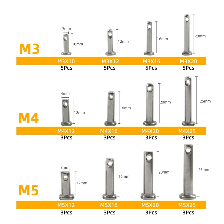 A6831 44 in 1 304 Stainless Steel Flat Head Single Hole Clevis Pins Assortment Kit - Booster Cable & Clip by PMC Jewellery | Online Shopping South Africa | PMC Jewellery | Buy Now Pay Later Mobicred