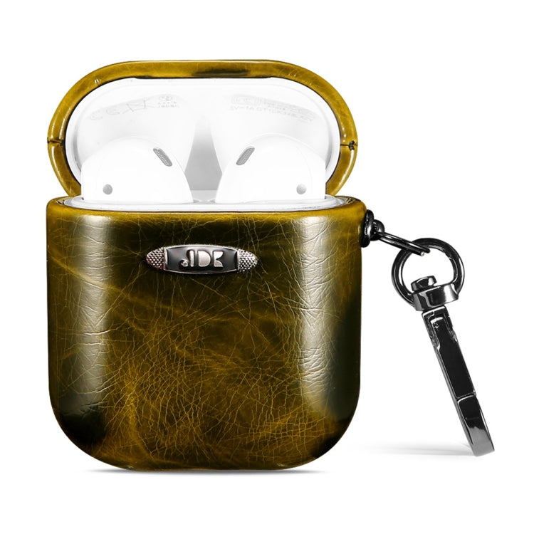 Oil Wax Leather Texture Earphone Protective Case with Hang Buckle For AirPods 1 / 2(Yellow) - For AirPods 1/2 by PMc TechLife | Online Shopping South Africa | PMc TechLife | Buy Now Pay Later Mobicred