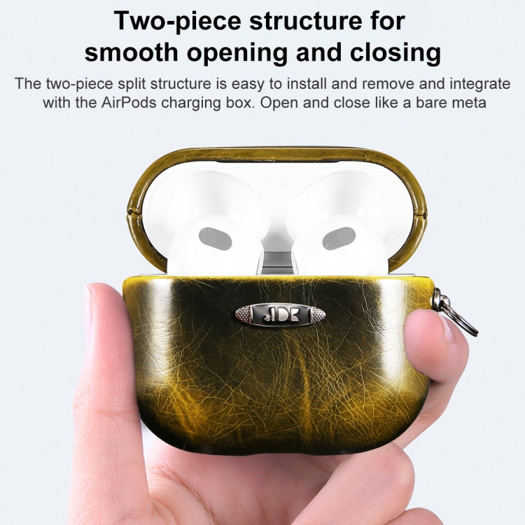 Oil Wax Leather Texture Earphone Protective Case with Hang Buckle For AirPods 1 / 2(Yellow) - For AirPods 1/2 by PMc TechLife | Online Shopping South Africa | PMc TechLife | Buy Now Pay Later Mobicred