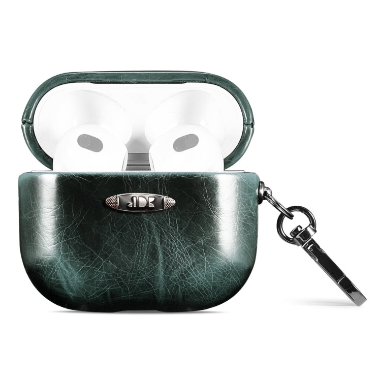 Oil Wax Leather Texture Earphone Protective Case with Hang Buckle For AirPods 3(Dark Green) - For AirPods 3 by PMc TechLife | Online Shopping South Africa | PMc TechLife | Buy Now Pay Later Mobicred