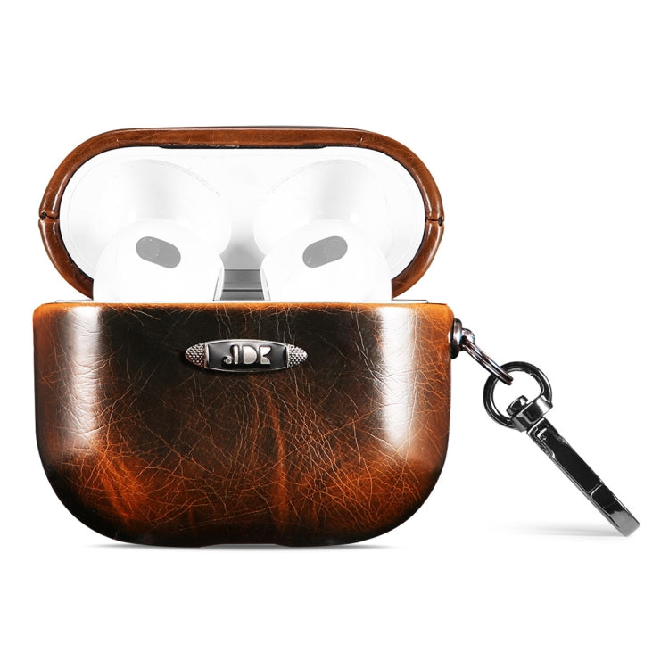 Oil Wax Leather Texture Earphone Protective Case with Hang Buckle For AirPods 3(Brown) - For AirPods 3 by PMc TechLife | Online Shopping South Africa | PMc TechLife | Buy Now Pay Later Mobicred