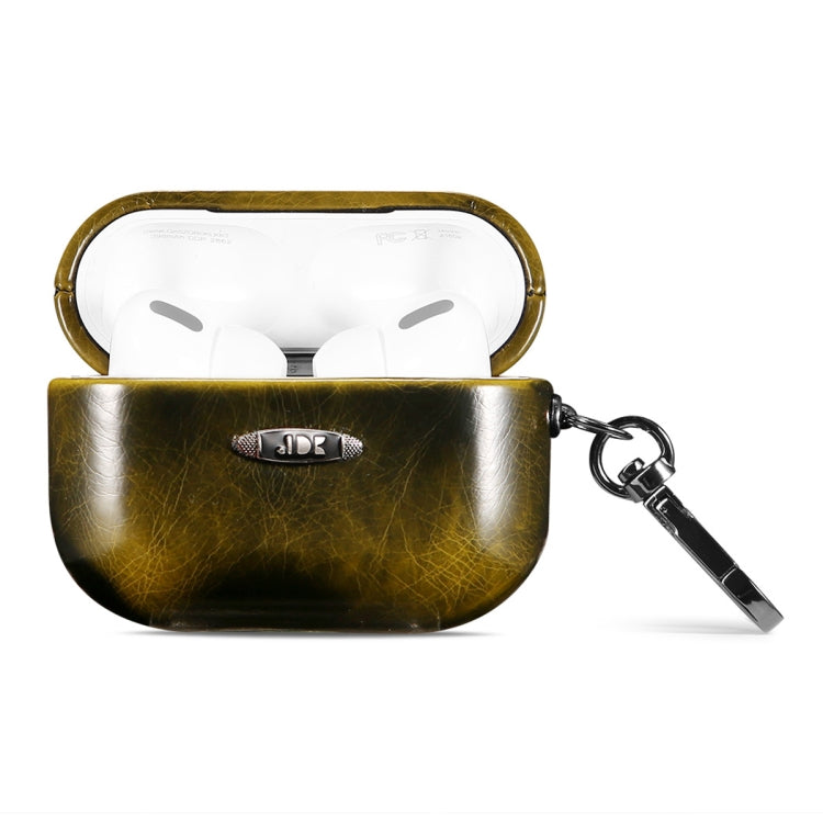 Oil Wax Leather Texture Earphone Protective Case with Hang Buckle For AirPods Pro(Yellow) - For AirPods 1/2 by PMc TechLife | Online Shopping South Africa | PMc TechLife | Buy Now Pay Later Mobicred