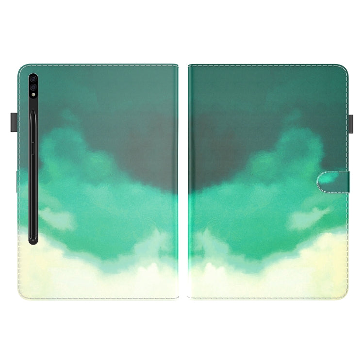 For Samsung Galaxy Tab S9 Watercolor Pattern Flip Leather Tablet Case(Cyan Green) - Galaxy Tab S9 Cases by PMC Jewellery | Online Shopping South Africa | PMC Jewellery | Buy Now Pay Later Mobicred