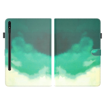 For Samsung Galaxy Tab S9+ Watercolor Pattern Flip Leather Tablet Case(Cyan Green) - Galaxy Tab S9+ Cases by PMC Jewellery | Online Shopping South Africa | PMC Jewellery | Buy Now Pay Later Mobicred