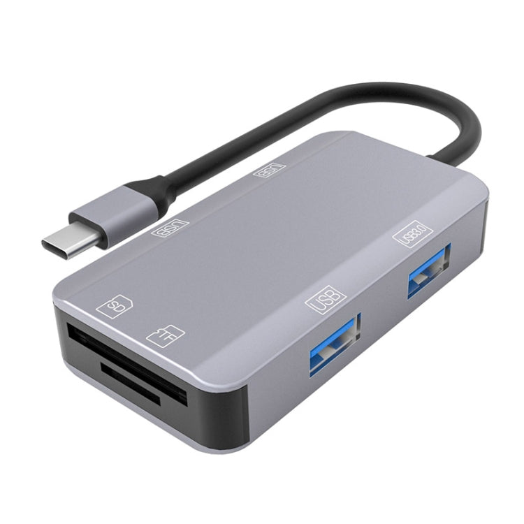 NK-3049H 6 in 1 USB-C / Type-C to TF / SD Card Slot + USB 3.0 + 3 USB 2.0 Female Adapter(Space Grey) - Cable & Adapters by PMC Jewellery | Online Shopping South Africa | PMC Jewellery | Buy Now Pay Later Mobicred