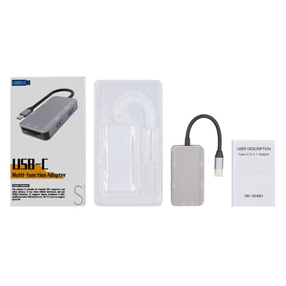 NK-3049H 6 in 1 USB-C / Type-C to TF / SD Card Slot + USB 3.0 + 3 USB 2.0 Female Adapter(Space Grey) - Cable & Adapters by PMC Jewellery | Online Shopping South Africa | PMC Jewellery | Buy Now Pay Later Mobicred