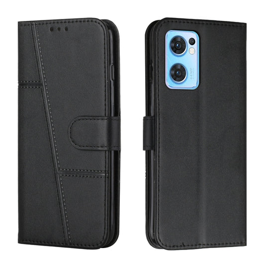 For OPPO Reno7 5G Global & Taiwan Version / Find X5 Lite Stitching Calf Texture Buckle Leather Phone Case(Black) - OPPO Cases by PMC Jewellery | Online Shopping South Africa | PMC Jewellery | Buy Now Pay Later Mobicred