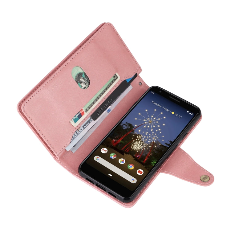 For Google Pixel 3A Rivet Buckle 9 Cards Three Fold Leather Phone Case(Rose Gold) - Google Cases by PMC Jewellery | Online Shopping South Africa | PMC Jewellery | Buy Now Pay Later Mobicred