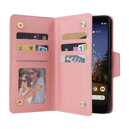 For Google Pixel 3A XL Rivet Buckle 9 Cards Three Fold Leather Phone Case(Rose Gold) - Google Cases by PMC Jewellery | Online Shopping South Africa | PMC Jewellery | Buy Now Pay Later Mobicred