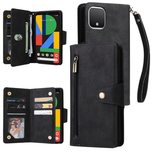 For Google Pixel 4 Rivet Buckle 9 Cards Three Fold Leather Phone Case(Black) - Google Cases by PMC Jewellery | Online Shopping South Africa | PMC Jewellery | Buy Now Pay Later Mobicred