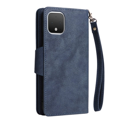 For Google Pixel 4 Rivet Buckle 9 Cards Three Fold Leather Phone Case(Blue) - Google Cases by PMC Jewellery | Online Shopping South Africa | PMC Jewellery | Buy Now Pay Later Mobicred