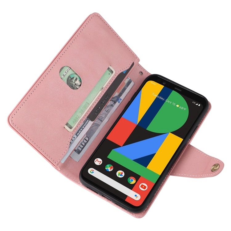 For Google Pixel 4 Rivet Buckle 9 Cards Three Fold Leather Phone Case(Rose Gold) - Google Cases by PMC Jewellery | Online Shopping South Africa | PMC Jewellery | Buy Now Pay Later Mobicred