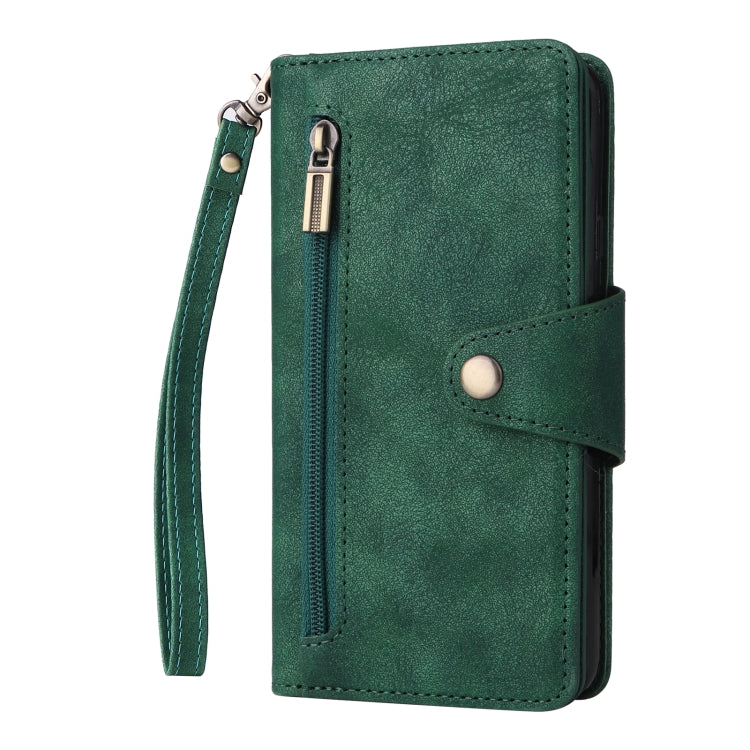 For Google Pixel 4A 4G Rivet Buckle 9 Cards Three Fold Leather Phone Case(Green) - Google Cases by PMC Jewellery | Online Shopping South Africa | PMC Jewellery | Buy Now Pay Later Mobicred