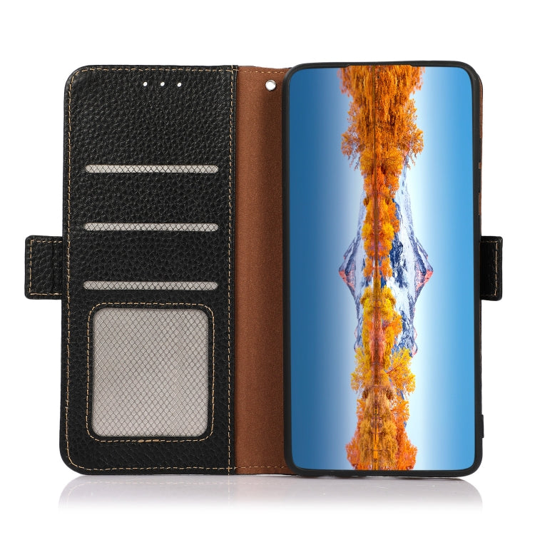 For Sony Xperia Ace III KHAZNEH Side-Magnetic Litchi Genuine Leather RFID Phone Case(Black) - Sony Cases by PMC TechLife | Online Shopping South Africa | PMC TechLife | Buy Now Pay Later Mobicred