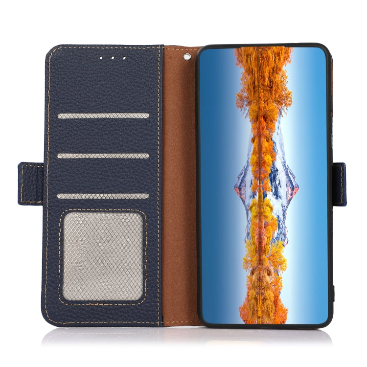 For Sony Xperia Ace III KHAZNEH Side-Magnetic Litchi Genuine Leather RFID Phone Case(Blue) - Sony Cases by PMC TechLife | Online Shopping South Africa | PMC TechLife | Buy Now Pay Later Mobicred