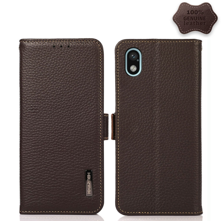 For Sony Xperia Ace III KHAZNEH Side-Magnetic Litchi Genuine Leather RFID Phone Case(Brown) - Sony Cases by PMC TechLife | Online Shopping South Africa | PMC TechLife | Buy Now Pay Later Mobicred
