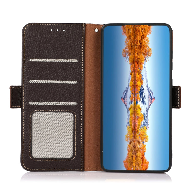 For Sony Xperia Ace III KHAZNEH Side-Magnetic Litchi Genuine Leather RFID Phone Case(Brown) - Sony Cases by PMC TechLife | Online Shopping South Africa | PMC TechLife | Buy Now Pay Later Mobicred