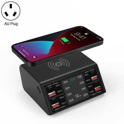 838w 9 in 1 100W 4 PD 3.0 USB-C / Type-C + 4 QC 3.0 USB Ports Smart Digital Display Wireless Charger, AU Plug(Black) - Multifunction Charger by PMC Jewellery | Online Shopping South Africa | PMC Jewellery | Buy Now Pay Later Mobicred