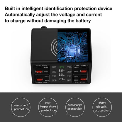 838w 9 in 1 100W 4 PD 3.0 USB-C / Type-C + 4 QC 3.0 USB Ports Smart Digital Display Wireless Charger, AU Plug(Black) - Multifunction Charger by PMC Jewellery | Online Shopping South Africa | PMC Jewellery | Buy Now Pay Later Mobicred