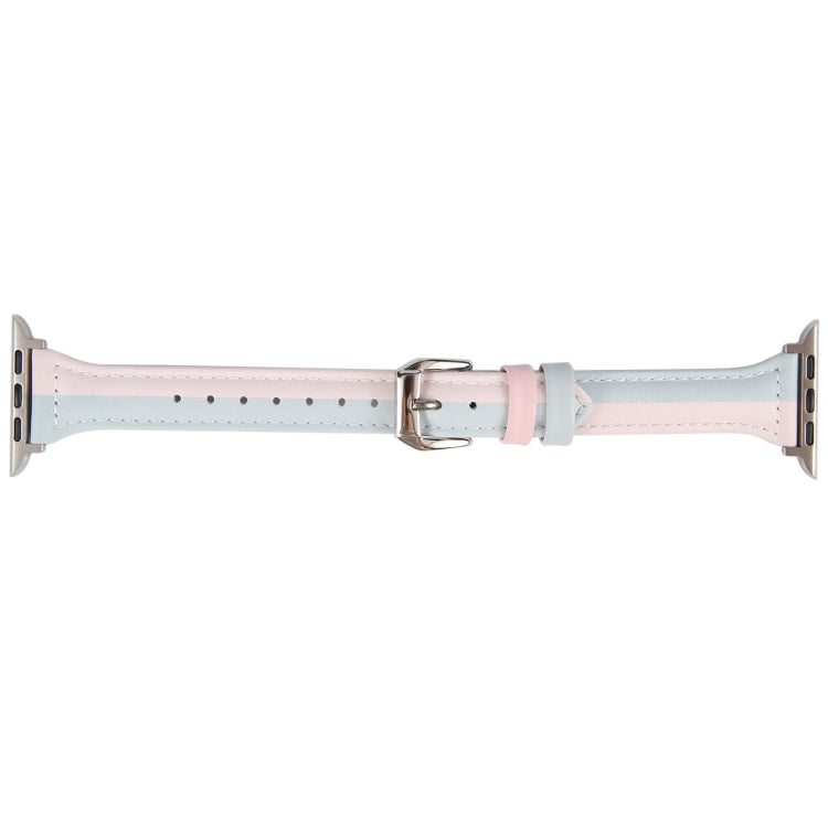 Genuine Leather Watch Band For Apple Watch Series 9&8&7 41mm / SE 3&SE 2&6&SE&5&4 40mm / 3&2&1 38mm(Pink Blue) - Watch Bands by PMC TechLife | Online Shopping South Africa | PMC TechLife | Buy Now Pay Later Mobicred