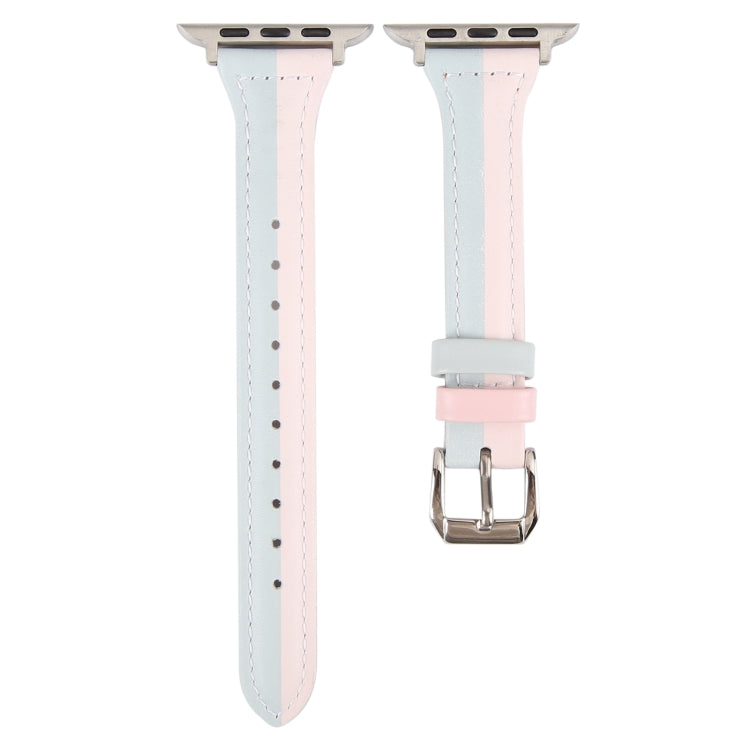 Genuine Leather Watch Band For Apple Watch Series 9&8&7 41mm / SE 3&SE 2&6&SE&5&4 40mm / 3&2&1 38mm(Pink Blue) - Watch Bands by PMC TechLife | Online Shopping South Africa | PMC TechLife | Buy Now Pay Later Mobicred