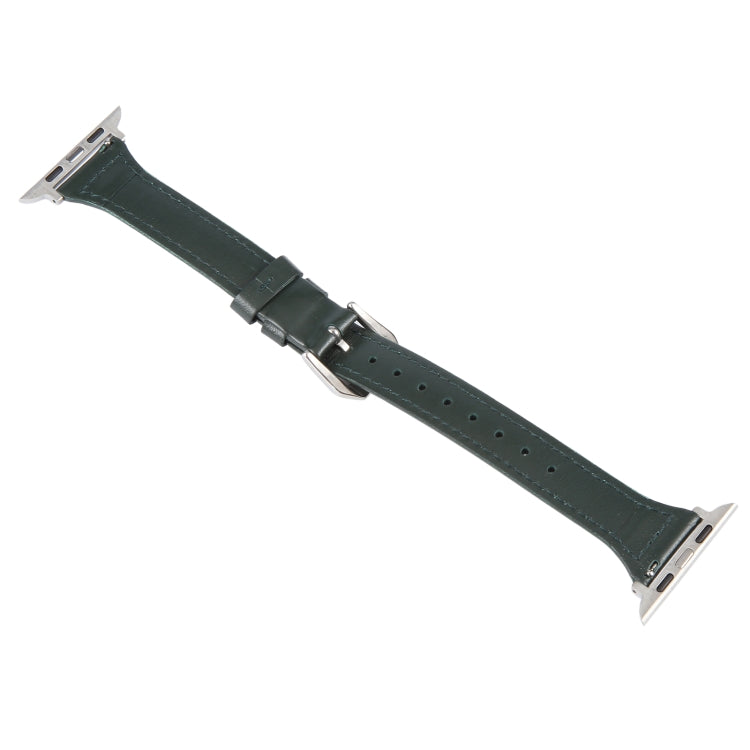 Genuine Leather Watch Band For Apple Watch Series 9&8&7 41mm / SE 3&SE 2&6&SE&5&4 40mm / 3&2&1 38mm(Dark Green) - Watch Bands by PMC TechLife | Online Shopping South Africa | PMC TechLife | Buy Now Pay Later Mobicred