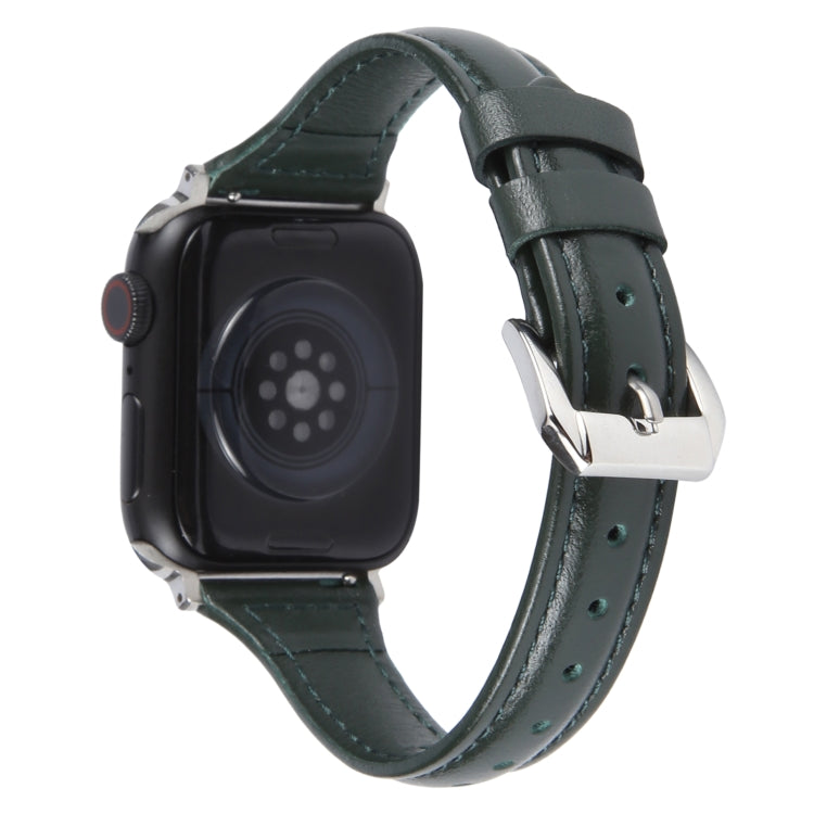 Genuine Leather Watch Band For Apple Watch Series 9&8&7 41mm / SE 3&SE 2&6&SE&5&4 40mm / 3&2&1 38mm(Dark Green) - Watch Bands by PMC TechLife | Online Shopping South Africa | PMC TechLife | Buy Now Pay Later Mobicred