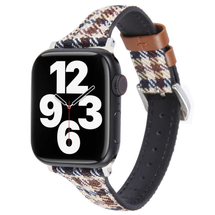 Genuine Leather Watch Band For Apple Watch Series 9&8&7 41mm / SE 3&SE 2&6&SE&5&4 40mm / 3&2&1 38mm(Plaid) - Watch Bands by PMC TechLife | Online Shopping South Africa | PMC TechLife | Buy Now Pay Later Mobicred