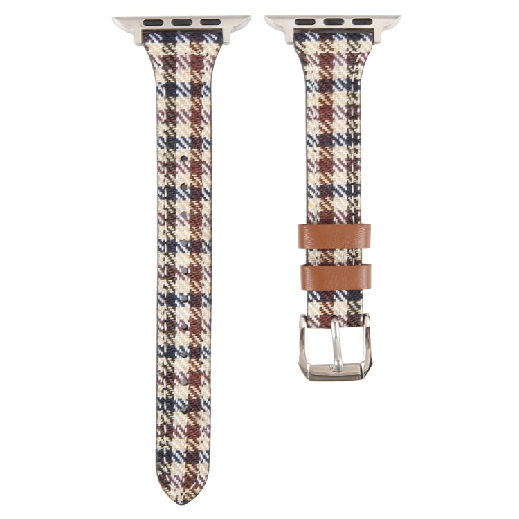 Genuine Leather Watch Band For Apple Watch Series 9&8&7 41mm / SE 3&SE 2&6&SE&5&4 40mm / 3&2&1 38mm(Plaid) - Watch Bands by PMC TechLife | Online Shopping South Africa | PMC TechLife | Buy Now Pay Later Mobicred