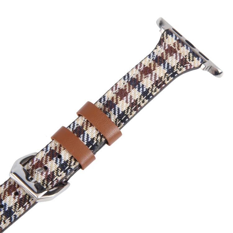 Genuine Leather Watch Band For Apple Watch Series 9&8&7 41mm / SE 3&SE 2&6&SE&5&4 40mm / 3&2&1 38mm(Plaid) - Watch Bands by PMC TechLife | Online Shopping South Africa | PMC TechLife | Buy Now Pay Later Mobicred