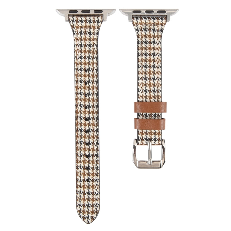 Genuine Leather Watch Band For Apple Watch Series 9&8&7 41mm / SE 3&SE 2&6&SE&5&4 40mm / 3&2&1 38mm(Houndstooth) - Watch Bands by PMC TechLife | Online Shopping South Africa | PMC TechLife | Buy Now Pay Later Mobicred