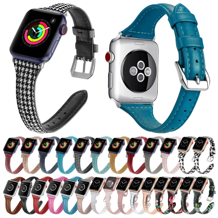 Genuine Leather Watch Band For Apple Watch Series 9&8&7 41mm / SE 3&SE 2&6&SE&5&4 40mm / 3&2&1 38mm(Houndstooth) - Watch Bands by PMC TechLife | Online Shopping South Africa | PMC TechLife | Buy Now Pay Later Mobicred