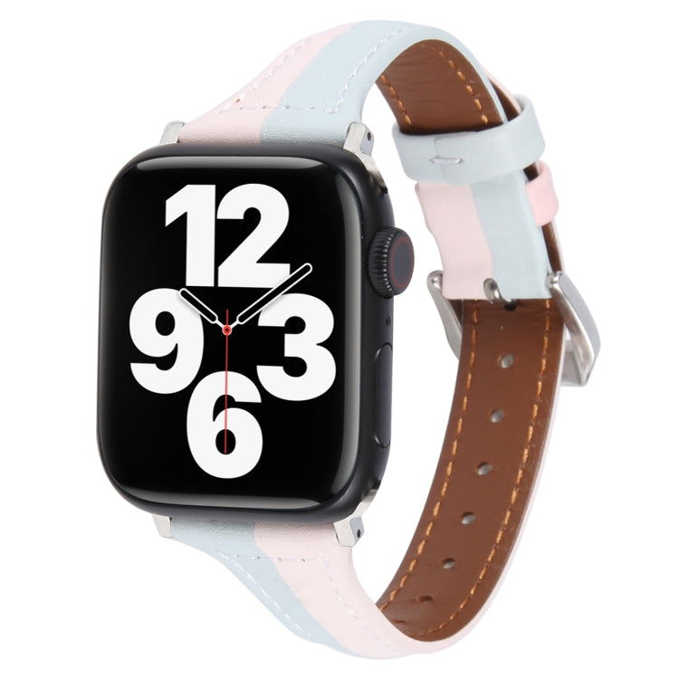 Genuine Leather Watch Band For Apple Watch Ultra 49mm&Watch Ultra 2 49mm / Series 9&8&7 45mm / SE 3&SE 2&6&SE&5&4 44mm / 3&2&1 42mm(Pink Blue) - Watch Bands by PMC TechLife | Online Shopping South Africa | PMC TechLife | Buy Now Pay Later Mobicred