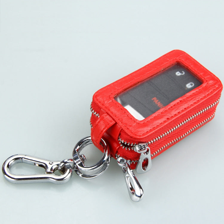 9075 Universal Crocodile Texture Genuine Leather Double Zipper Car Key Case(Red) - Car Key Cases by PMC Jewellery | Online Shopping South Africa | PMC Jewellery | Buy Now Pay Later Mobicred