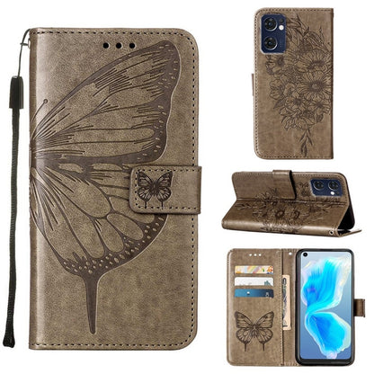 For OPPO Reno7 5G Global/Find X5 Lite Embossed Butterfly Leather Phone Case(Grey) - OPPO Cases by PMC Jewellery | Online Shopping South Africa | PMC Jewellery | Buy Now Pay Later Mobicred