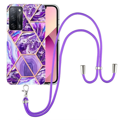 For OPPO A53s 5G / A55 5G / A54 4G / A16 Electroplating Splicing Marble TPU Phone Case with Lanyard(Dark Purple) - OPPO Cases by PMC Jewellery | Online Shopping South Africa | PMC Jewellery | Buy Now Pay Later Mobicred